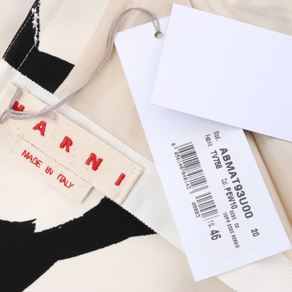 Marni Printed Crepe Midi Dress in Cream x Black, Size 46 IT