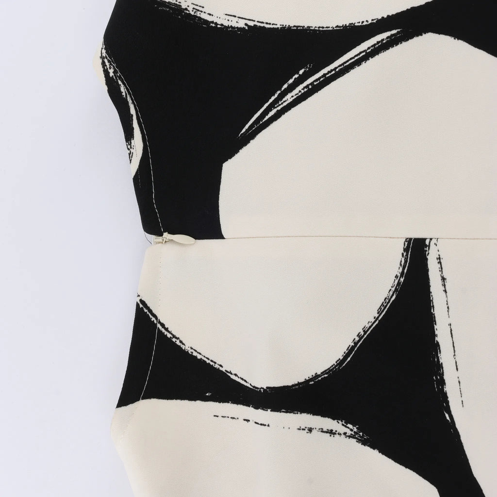 Marni Printed Crepe Midi Dress in Cream x Black, Size 46 IT