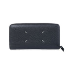 Maison Margiela black textured leather zip-around wallet with four white signature stitches and black zipper pull.