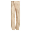 Maison Margiela beige pleated cotton gabardine straight-leg pants with belt loops, front pleats and a tailored silhouette, laid flat on a white background.