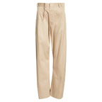 Maison Margiela beige pleated cotton gabardine straight-leg pants with belt loops, front pleats and a tailored silhouette, laid flat on a white background.
