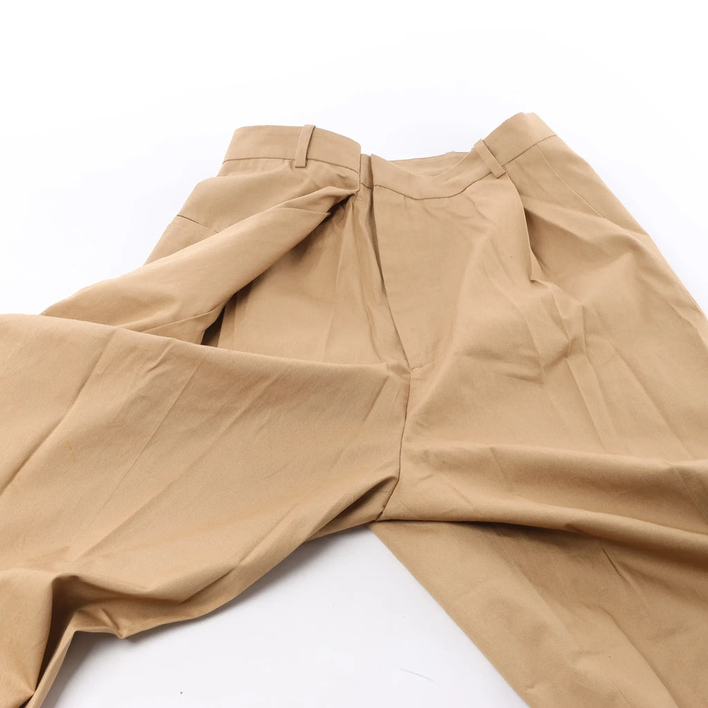 Maison Margiela Pleated Cotton Gabardine Straight Leg Pants in Beige, Size 40 IT
