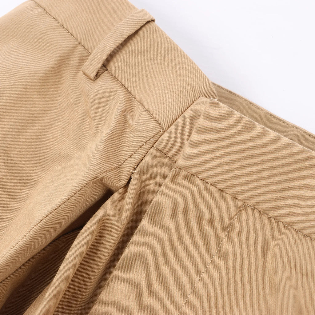Maison Margiela Pleated Cotton Gabardine Straight Leg Pants in Beige, Size 40 IT