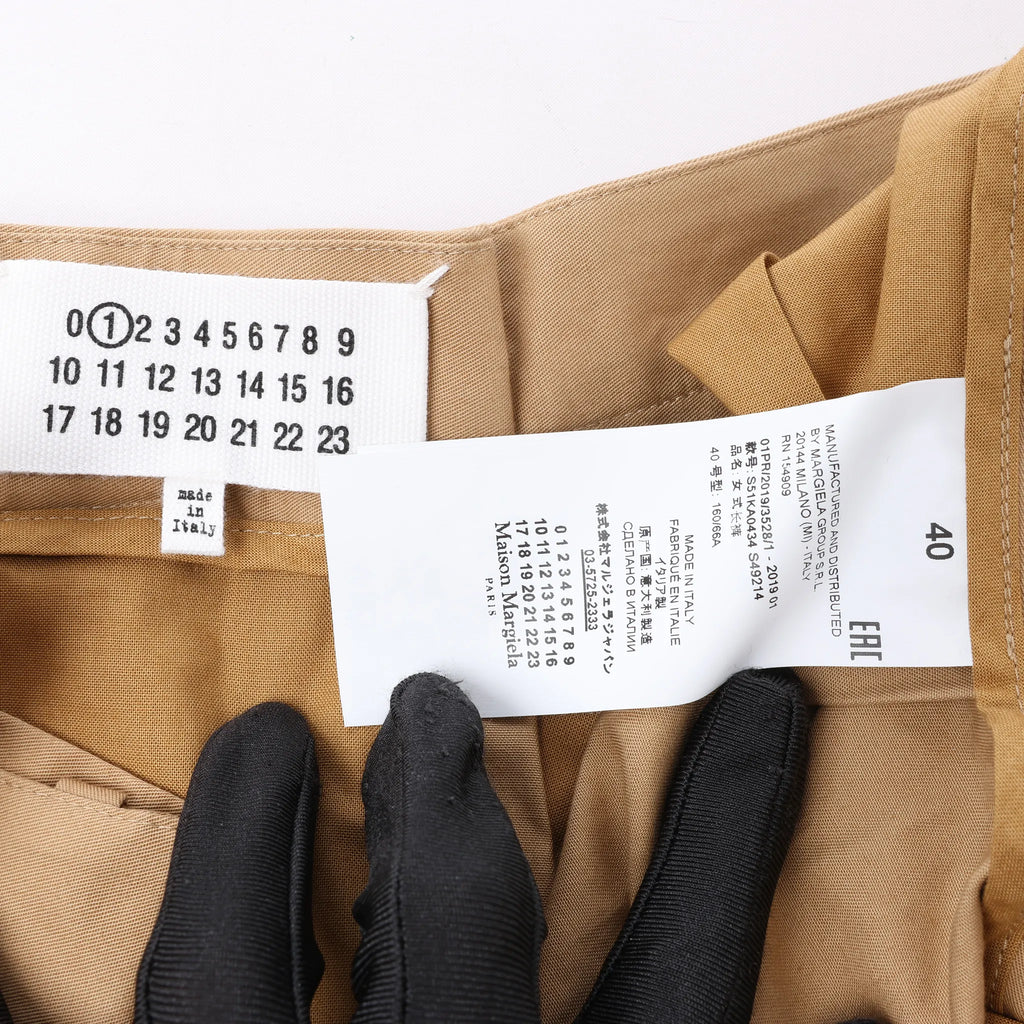 Maison Margiela Pleated Cotton Gabardine Straight Leg Pants in Beige, Size 40 IT