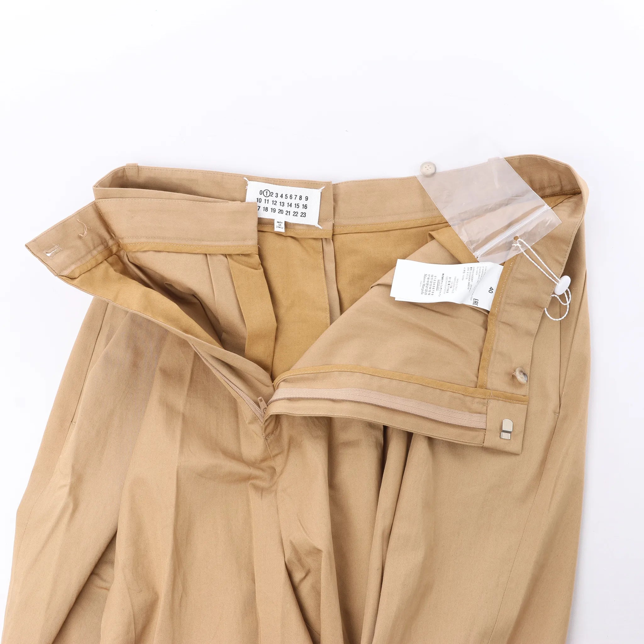 Maison Margiela Pleated Cotton Gabardine Straight Leg Pants in Beige, Size 40 IT
