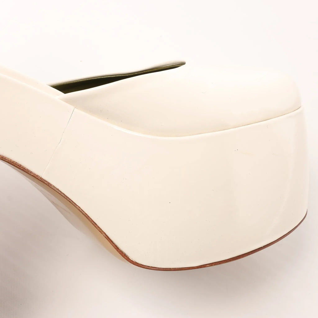 Maria Luca Giulia Platform Slingback Chunky Block Heels in Beige, Size 37 EU