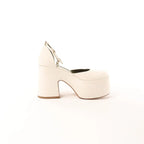 Maria Luca Giulia Platform Slingback Chunky Block Heels in Beige, Size 37 EU