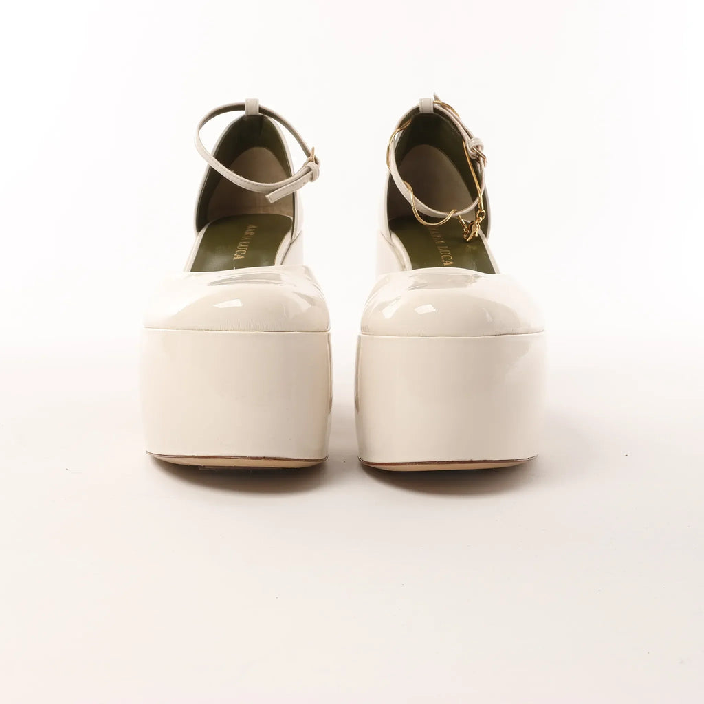 Maria Luca Giulia Platform Slingback Chunky Block Heels in Beige, Size 37 EU