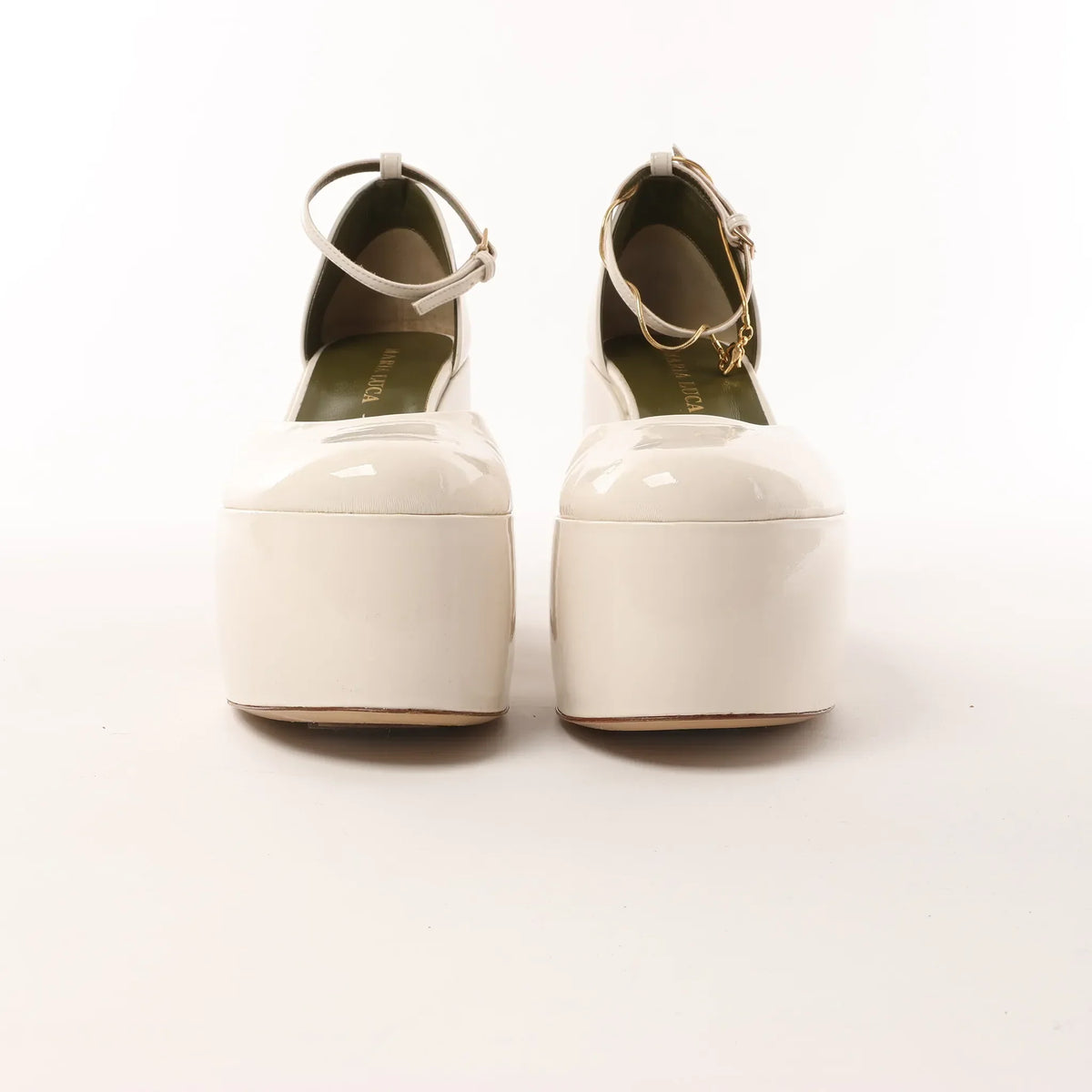 Maria Luca Giulia Platform Slingback Chunky Block Heels in Beige, Size 37 EU