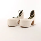 Maria Luca Giulia Platform Slingback Chunky Block Heels in Beige, Size 37 EU