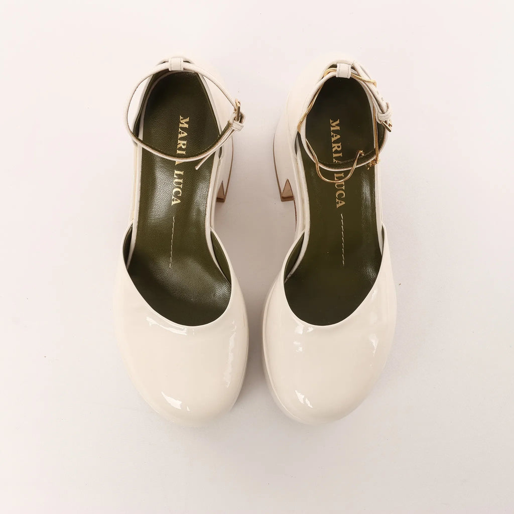 Maria Luca Giulia Platform Slingback Chunky Block Heels in Beige, Size 37 EU