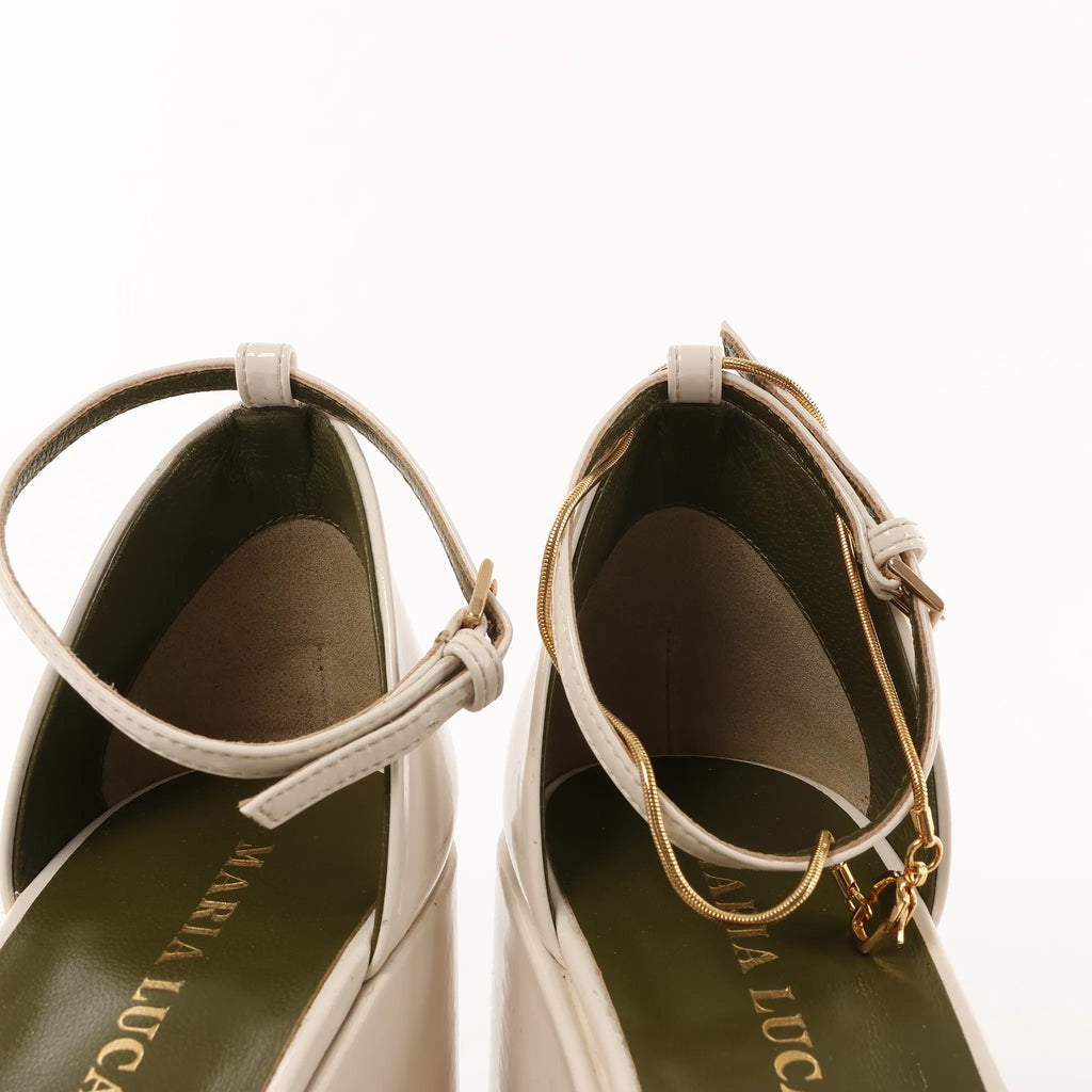 Maria Luca Giulia Platform Slingback Chunky Block Heels in Beige, Size 37 EU