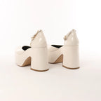 Maria Luca Giulia Platform Slingback Chunky Block Heels in Beige, Size 37 EU