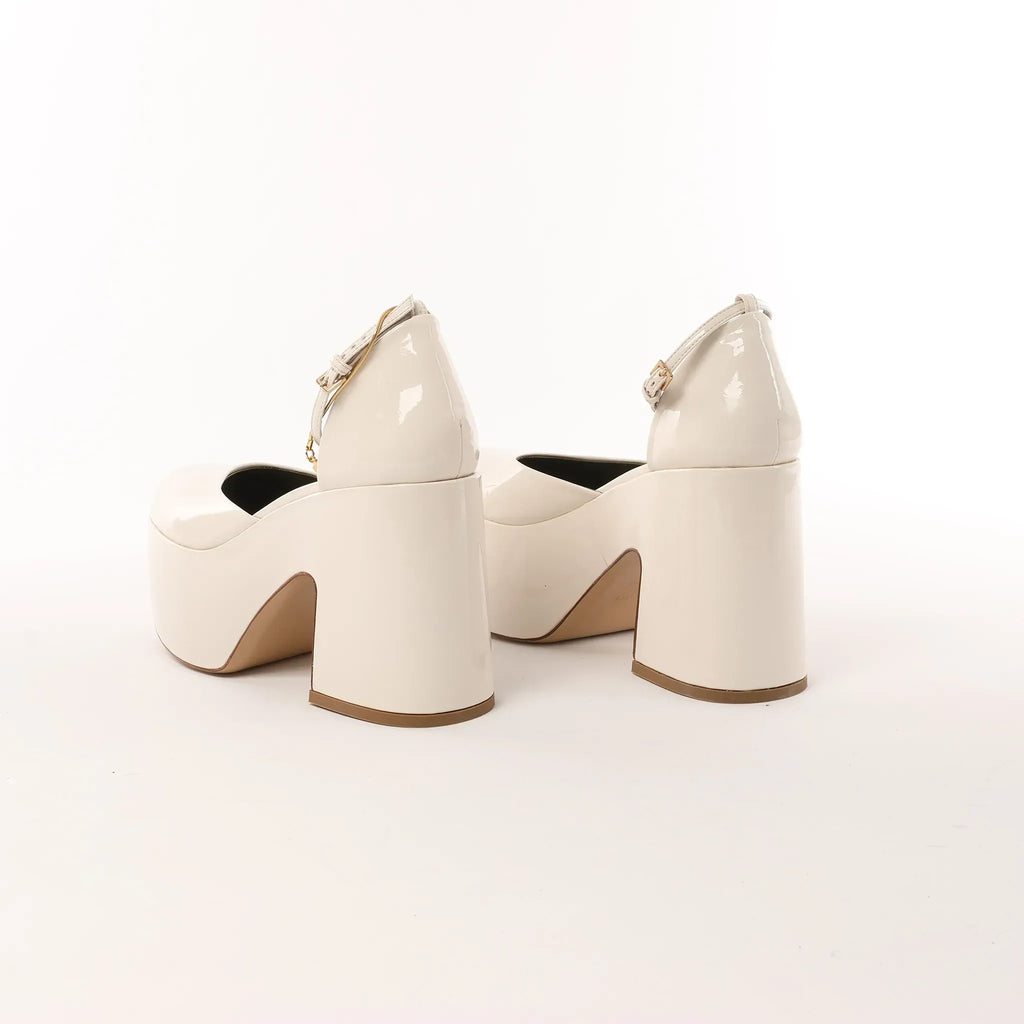 Maria Luca Giulia Platform Slingback Chunky Block Heels in Beige, Size 37 EU
