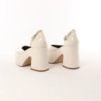 Maria Luca Giulia Platform Slingback Chunky Block Heels in Beige, Size 37 EU