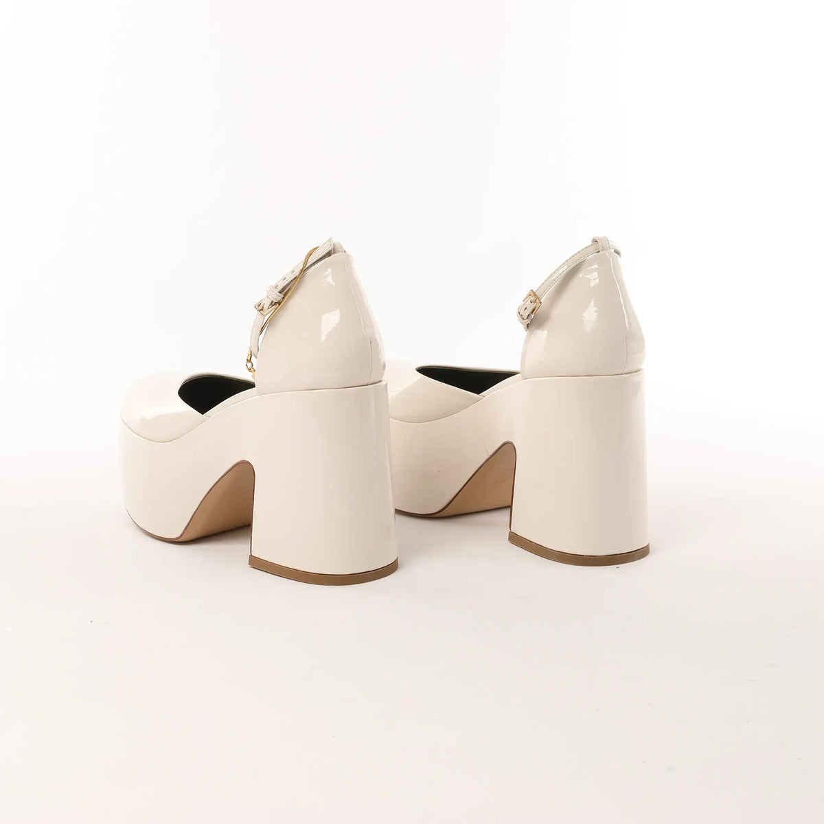 Maria Luca Giulia Platform Slingback Chunky Block Heels in Beige, Size 37 EU