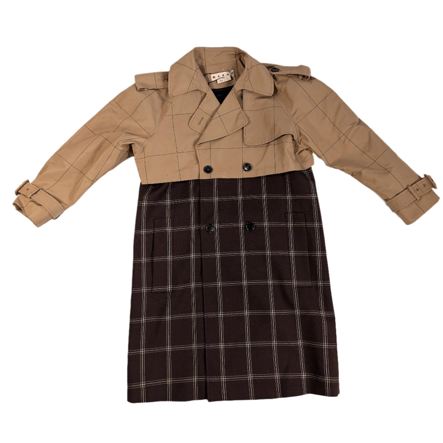 Marni Checkered Two-Tone Trench Coat, Size 38
