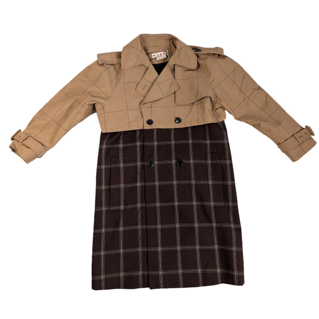 Marni Checkered Two-Tone Trench Coat, Size 38