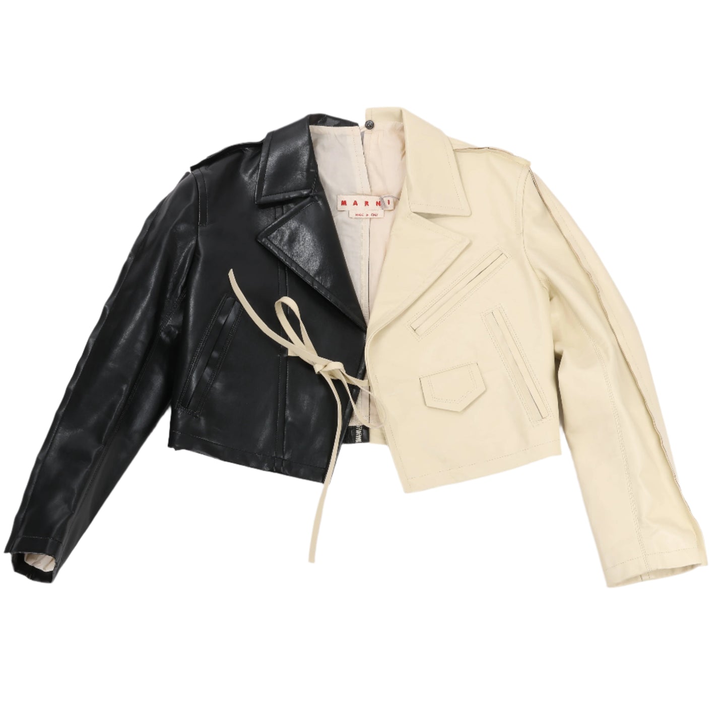 Marni Two-Tone Cropped Leather Jacket, Size 40