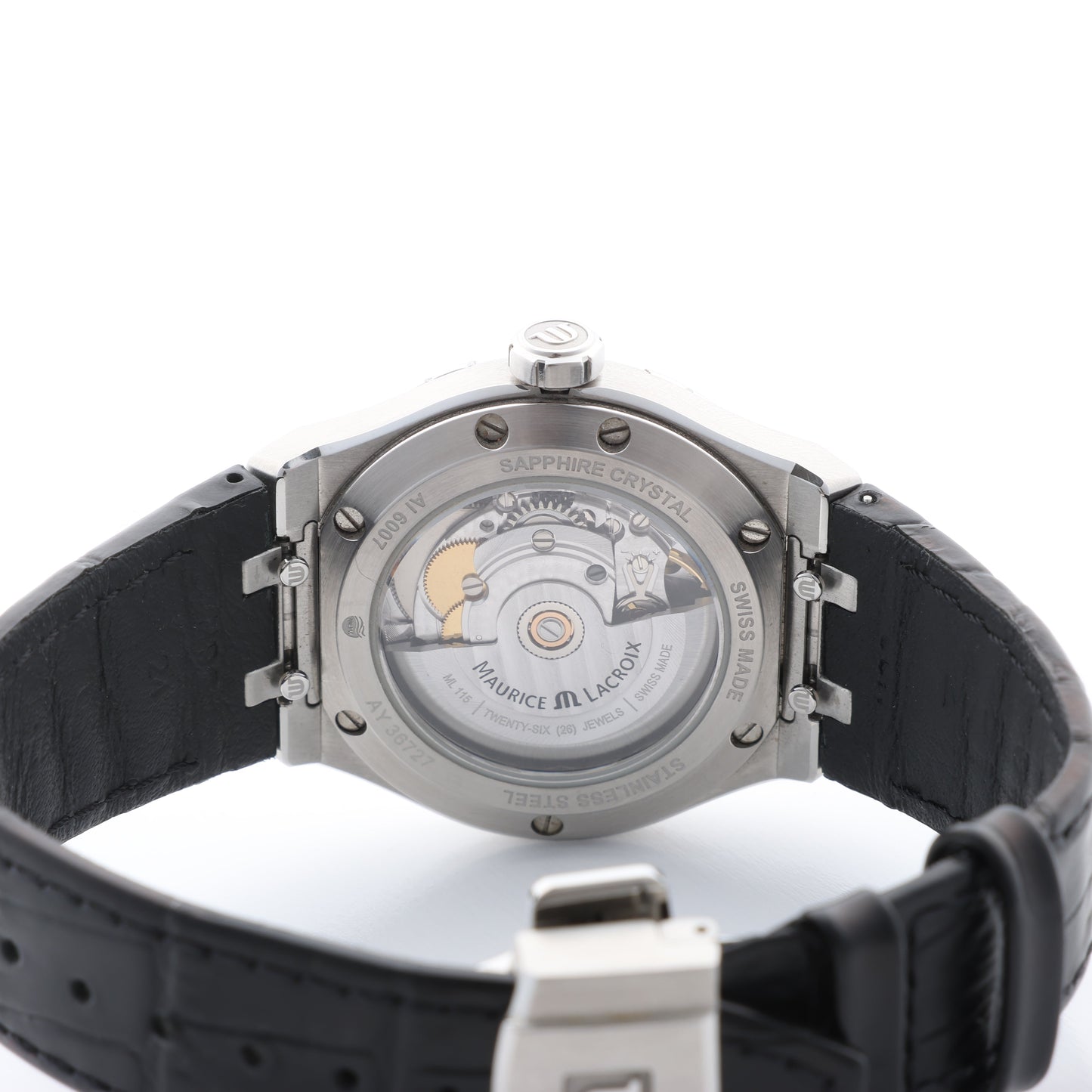 Maurice Lacroix Aikon 39 mm AI6007-SS002-330-1 AY36727 SS &amp; Leder AT Uhr mit schwarzem Zifferblatt