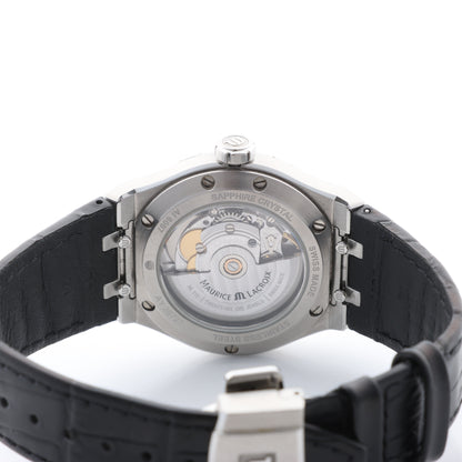 Maurice Lacroix Aikon 39 mm AI6007-SS002-330-1 AY36727 SS &amp; Leder AT Uhr mit schwarzem Zifferblatt