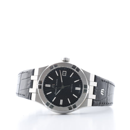Maurice Lacroix Aikon 39 mm AI6007-SS002-330-1 AY36727 SS &amp; Leder AT Uhr mit schwarzem Zifferblatt
