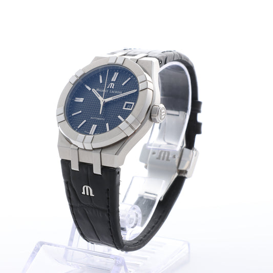 Maurice Lacroix Aikon 39 mm AI6007-SS002-330-1 AY36727 SS & Leder AT Uhr mit schwarzem Zifferblatt