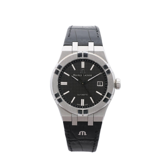 Montre Maurice Lacroix Aikon 39 mm AI6007-SS002-330-1 AY36727 SS et cuir AT cadran noir