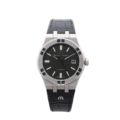 Maurice Lacroix Aikon 39 mm AI6007-SS002-330-1 AY36727 SS &amp; Leder AT Uhr mit schwarzem Zifferblatt