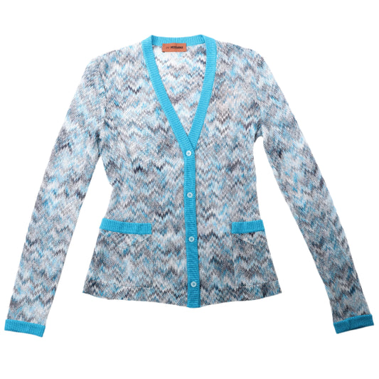 Missoni Crochet-Knit Cardigan in Blue, Size 40 IT