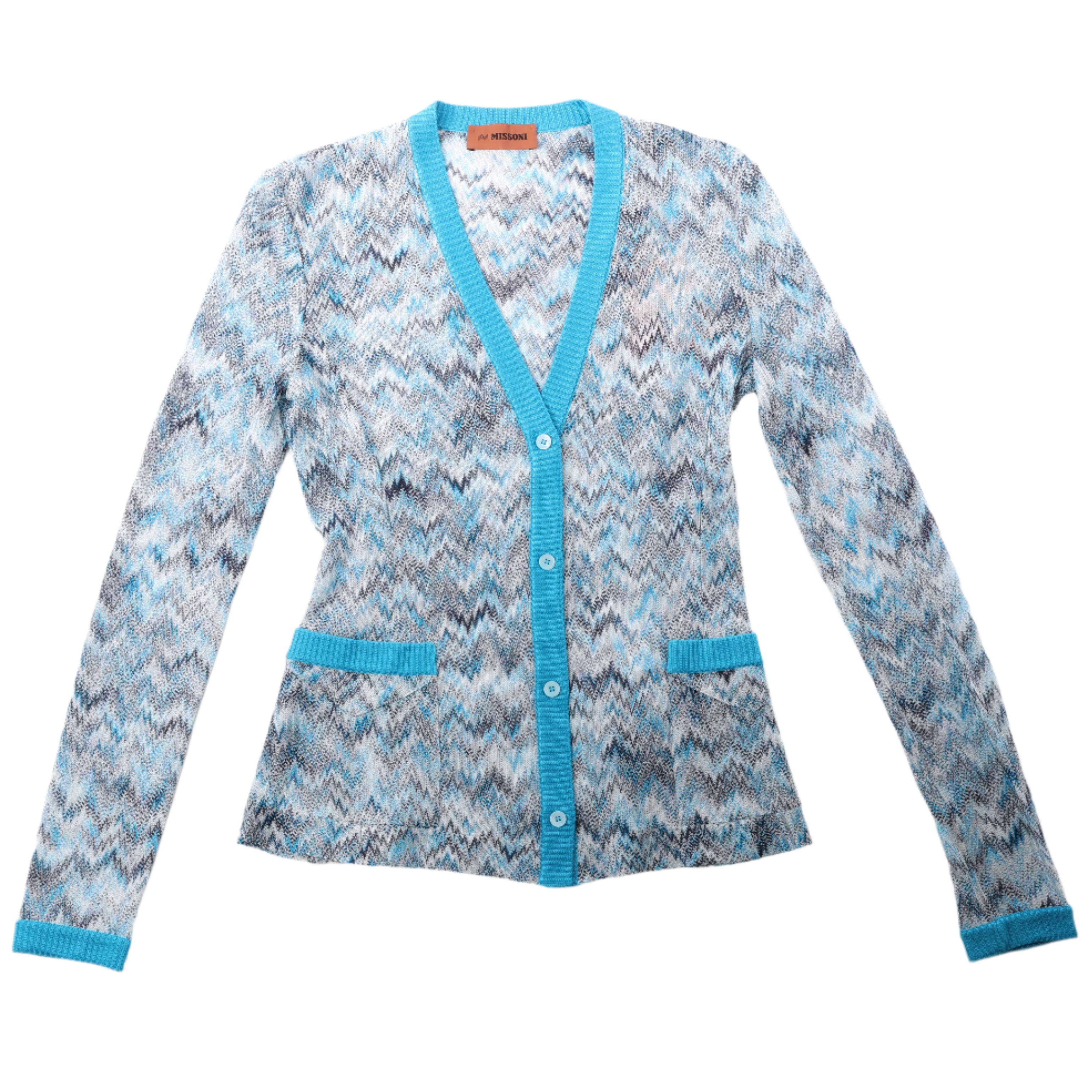 Missoni Crochet-Knit Cardigan in Blue, Size 40 IT