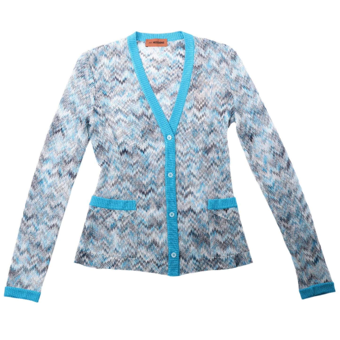 Missoni Crochet-Knit Cardigan in Blue, Size 40 IT