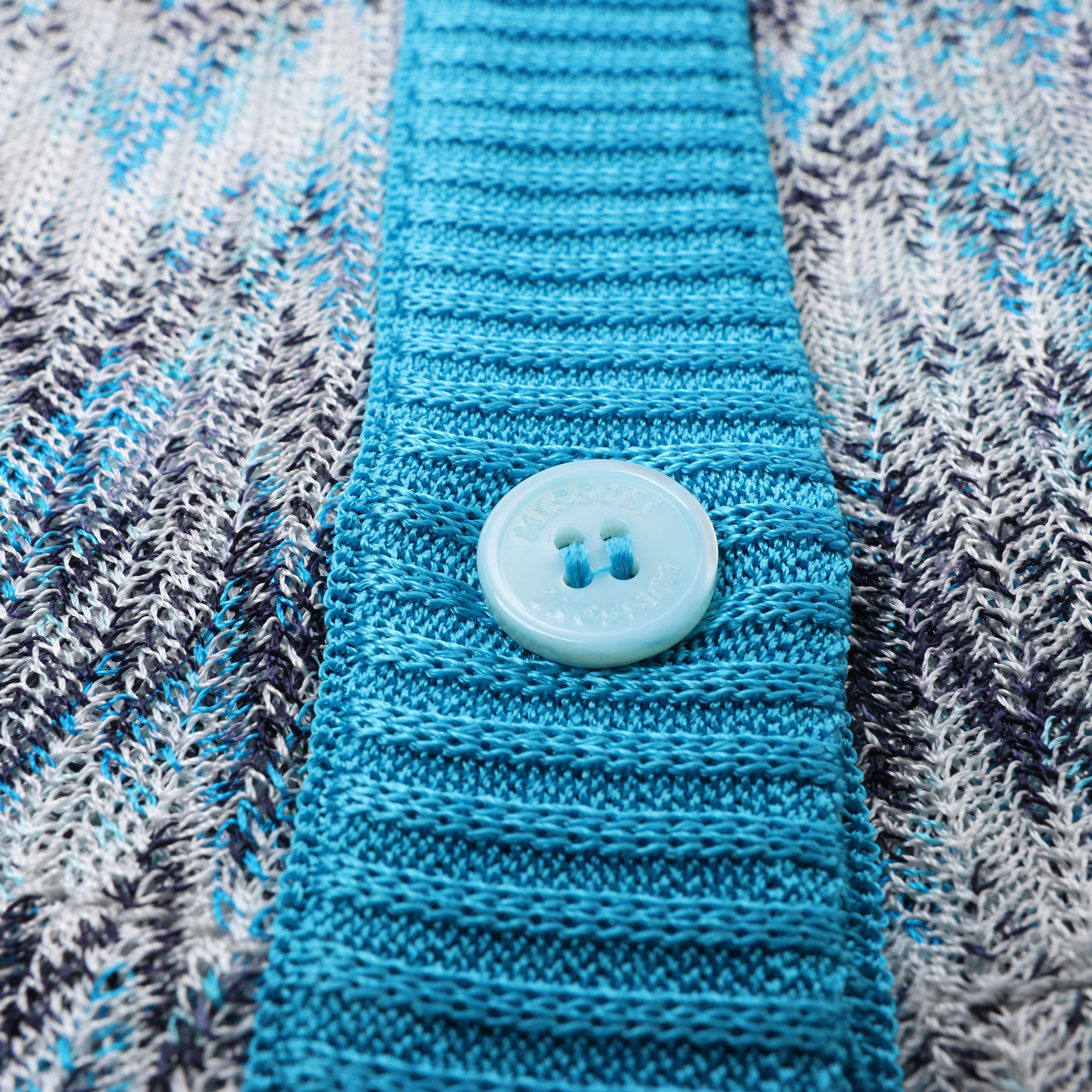 Missoni Crochet-Knit Cardigan in Blue, Size 40 IT