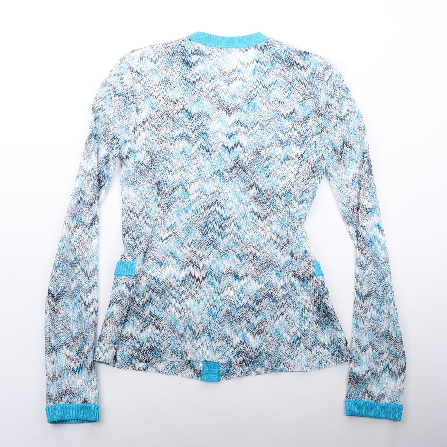 Missoni Crochet-Knit Cardigan in Blue, Size 40 IT