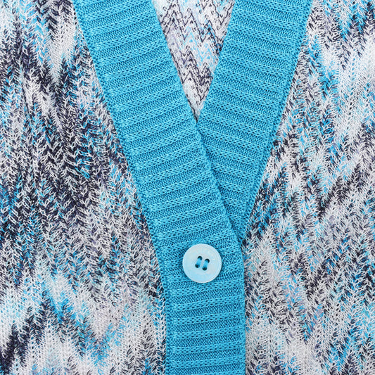 Missoni Crochet-Knit Cardigan in Blue, Size 40 IT