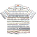 Missoni short sleeve button-up shirt with multicolor zigzag pattern on a gray base, featuring a spread collar and front buttons, size 48 IT.