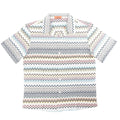 Missoni short sleeve button-up shirt with multicolor zigzag pattern on a gray base, featuring a spread collar and front buttons, size 48 IT.
