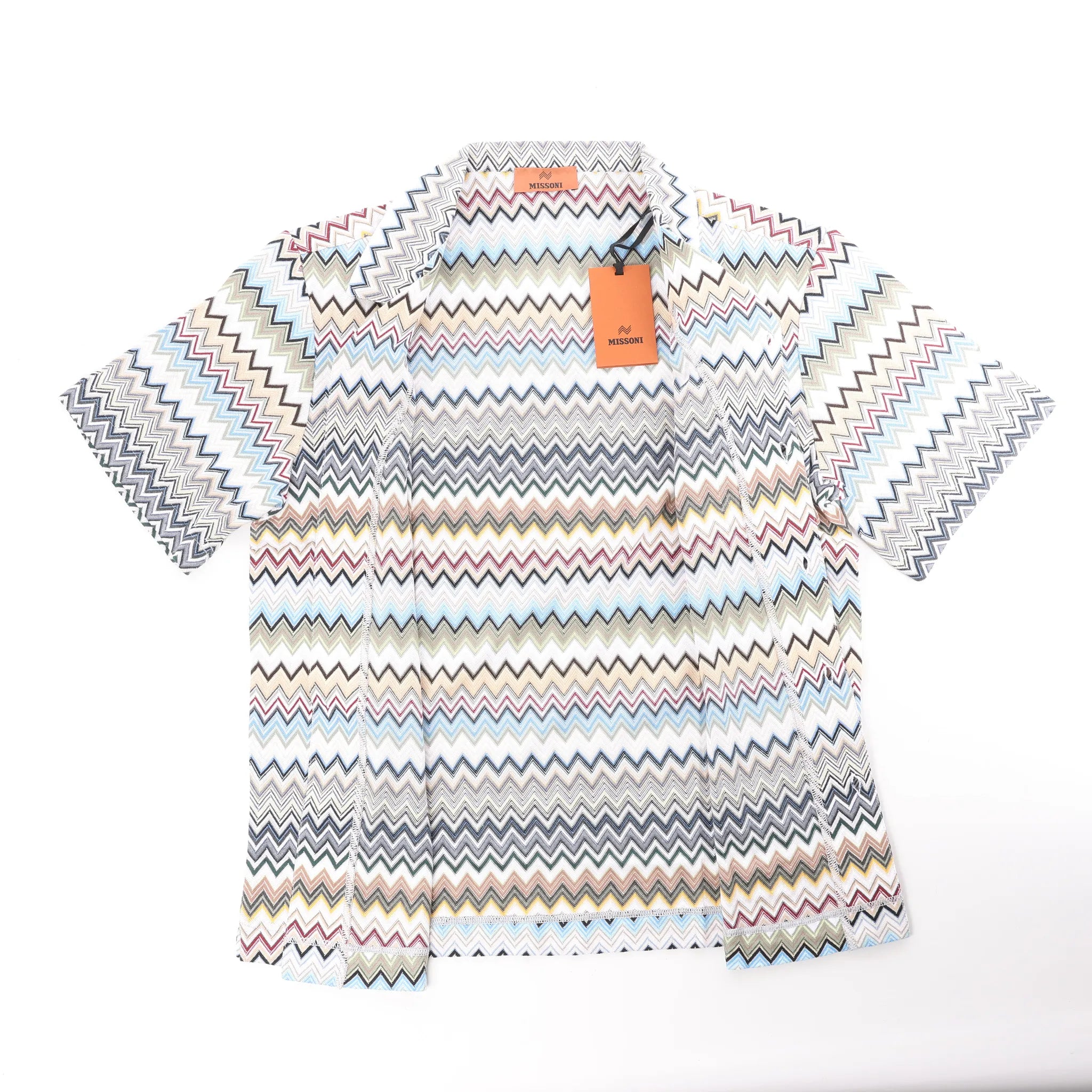 Missoni PATTERNED Short Sleeve Shirt in Gray x Multicolor, Size 48 IT