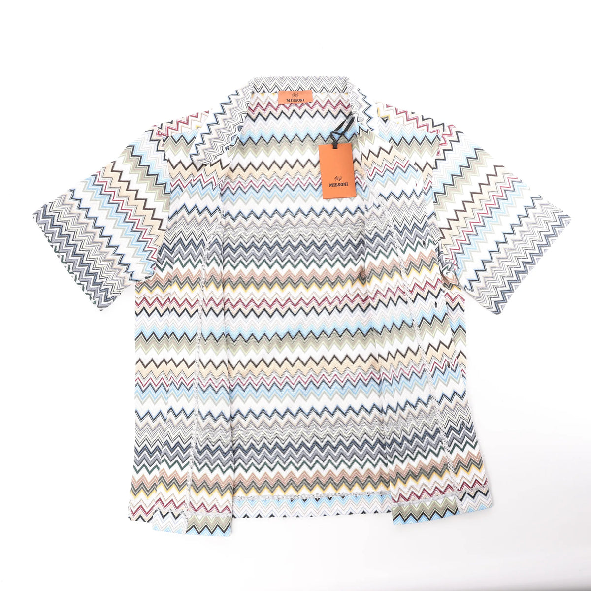 Missoni PATTERNED Short Sleeve Shirt in Gray x Multicolor, Size 48 IT