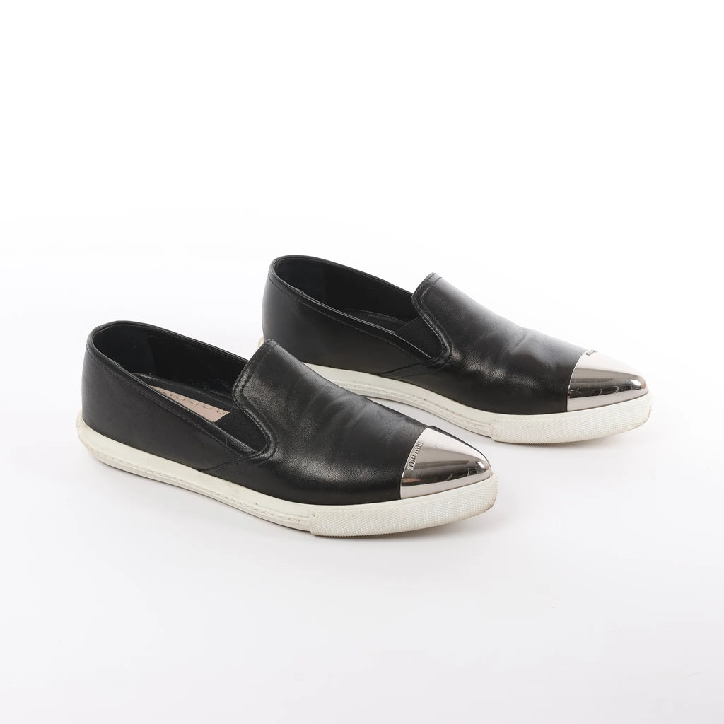 Miu Miu Leather Slip-on in Black 5S9010, Size 38.5 EU