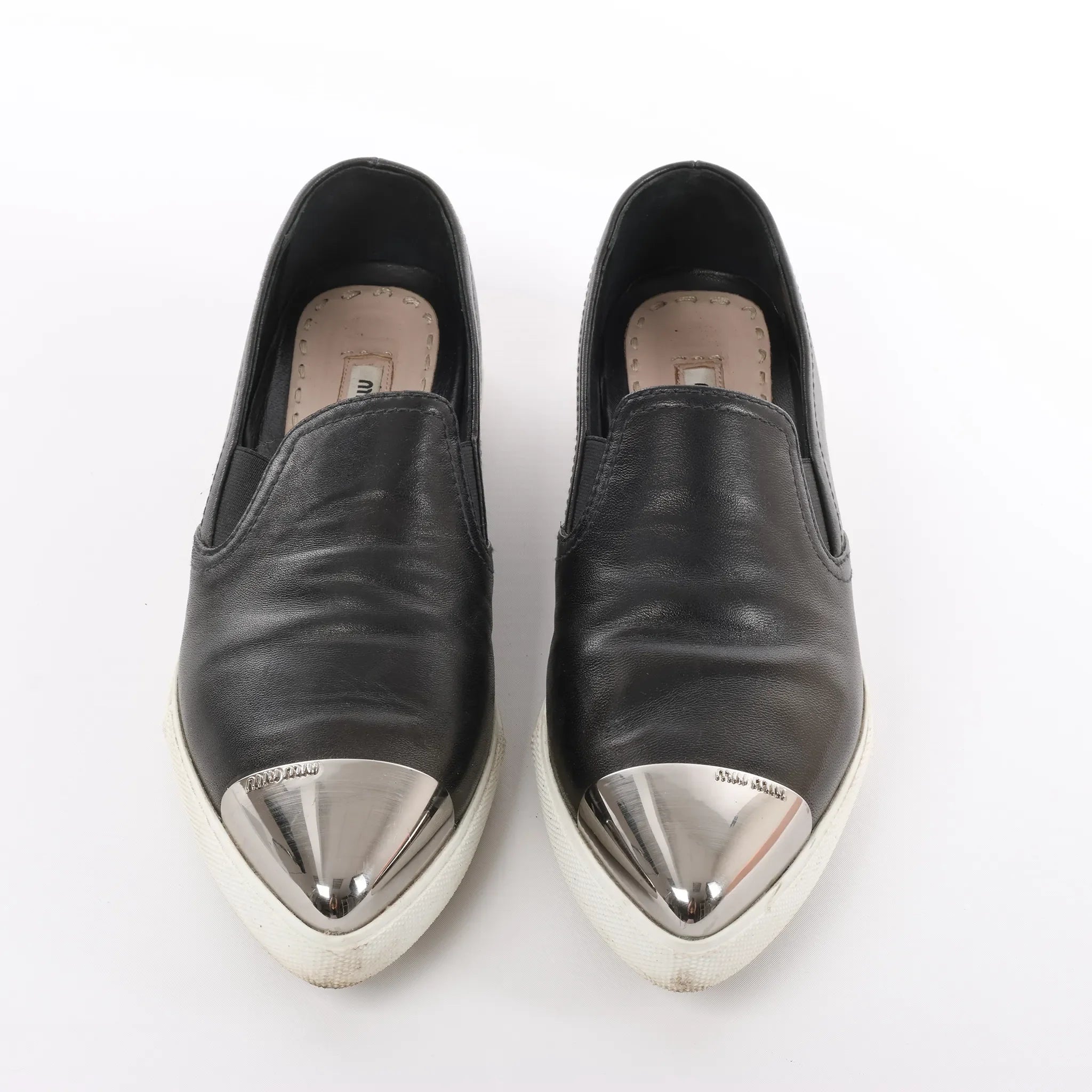 Miu Miu Leather Slip-on in Black 5S9010, Size 38.5 EU