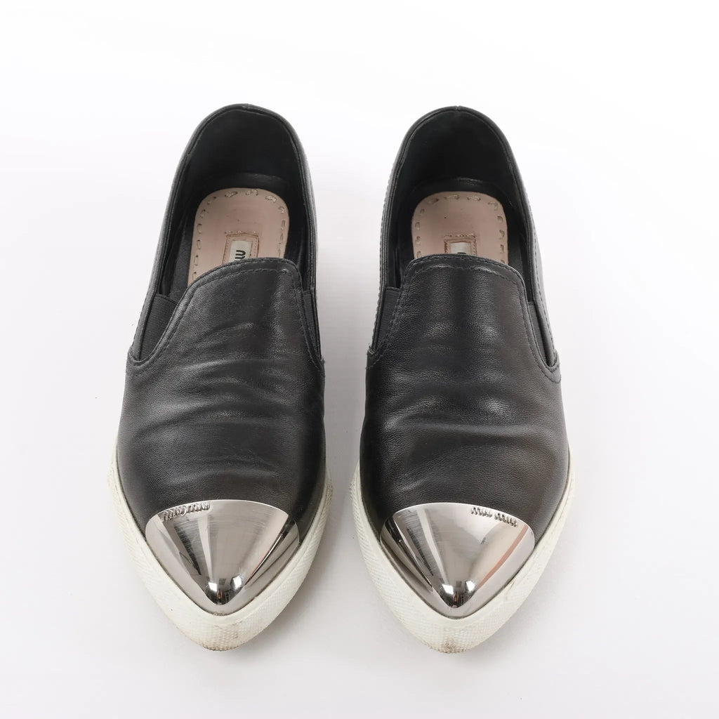 Miu Miu Leather Slip-on in Black 5S9010, Size 38.5 EU