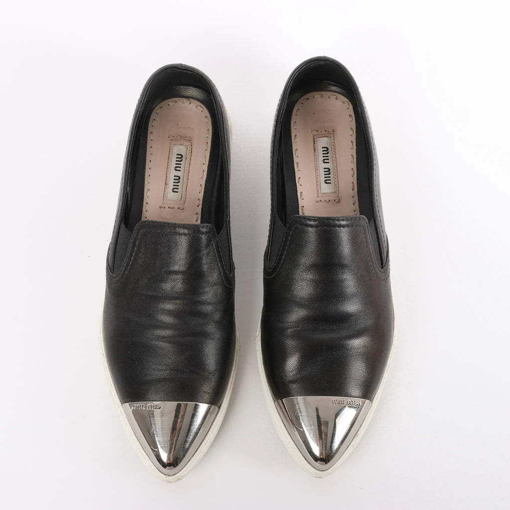 Miu Miu Leather Slip-on in Black 5S9010, Size 38.5 EU