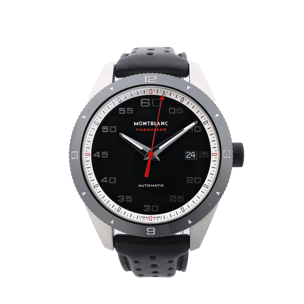Montblanc Timewalker 7426 PLDH3H733 SS & Leather AT Black Dial Watch