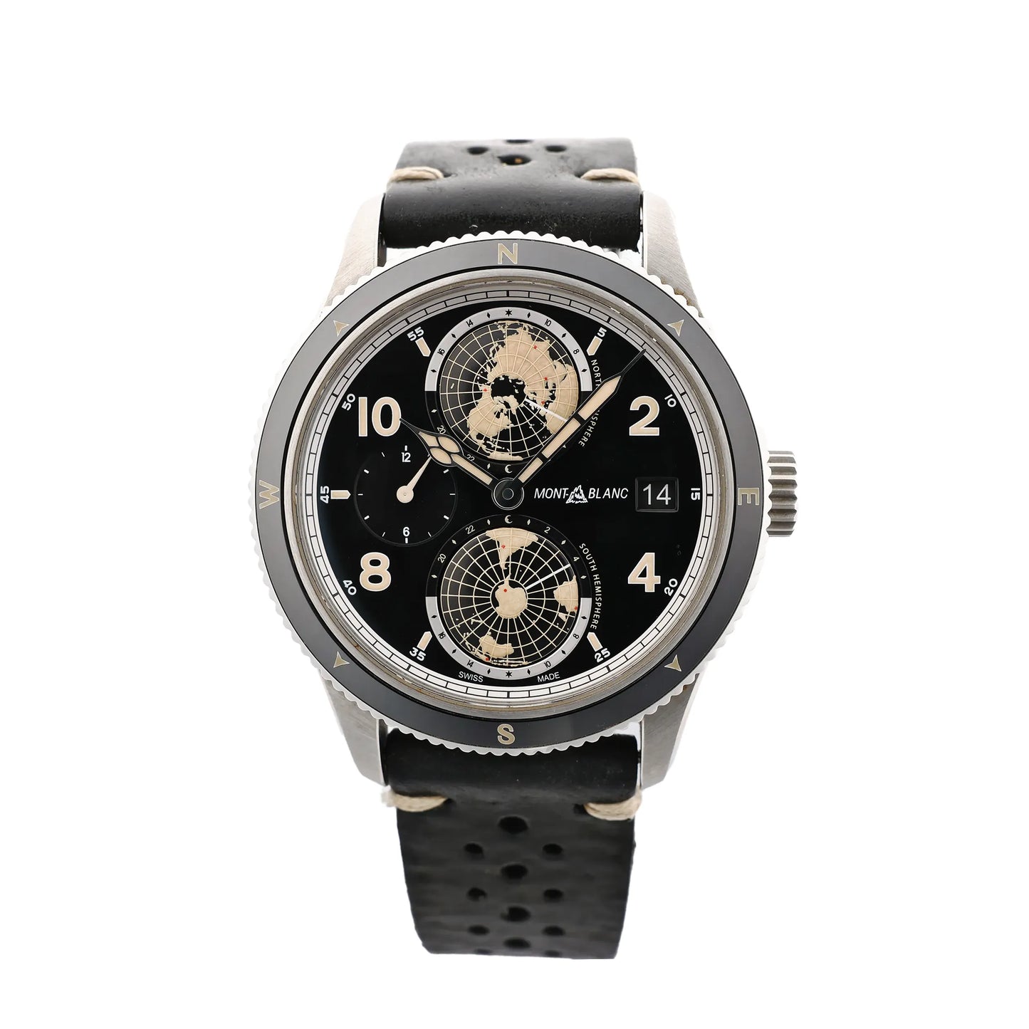 Montblanc Geosphere 119286 BBGJ3HDQ3 SS x Leather AT Watch with Black Dial