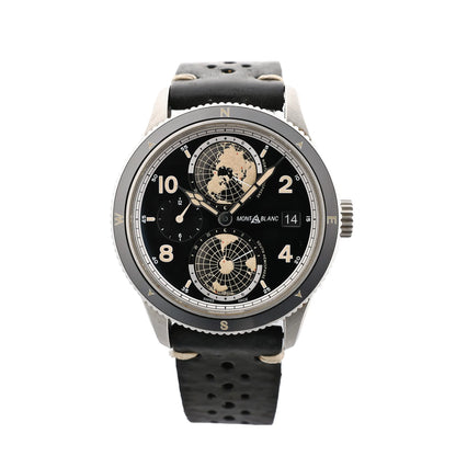 Montblanc Geosphere 119286 BBGJ3HDQ3 SS x Leather AT Watch with Black Dial