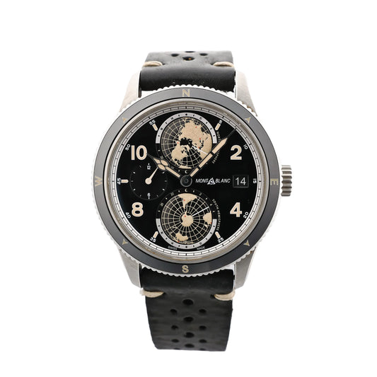 Montblanc Geosphere 119286 BBGJ3HDQ3 SS x Leather AT Watch with Black Dial