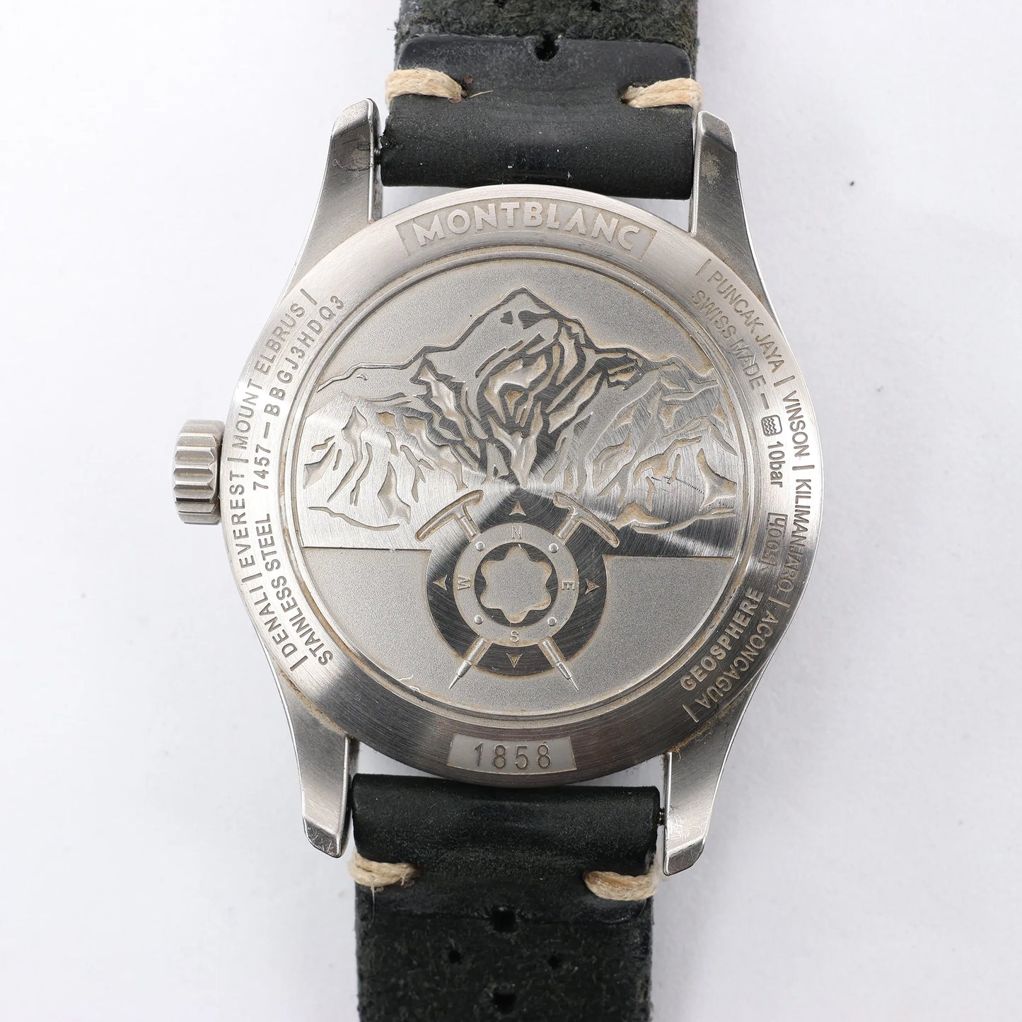 Montblanc Geosphere 119286 BBGJ3HDQ3 SS x Leather AT Watch with Black Dial