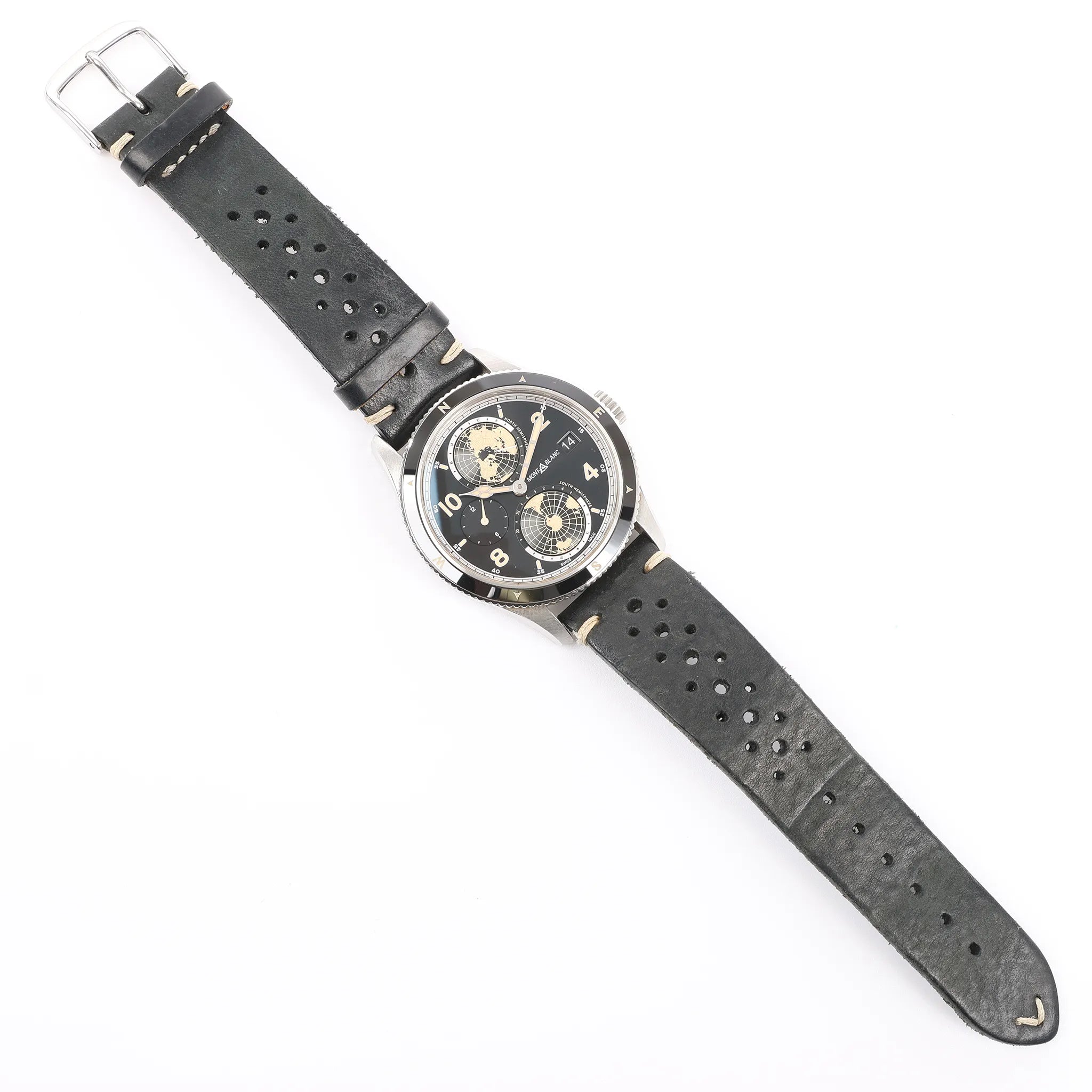 Montblanc Geosphere 119286 BBGJ3HDQ3 SS x Leather AT Watch with Black Dial