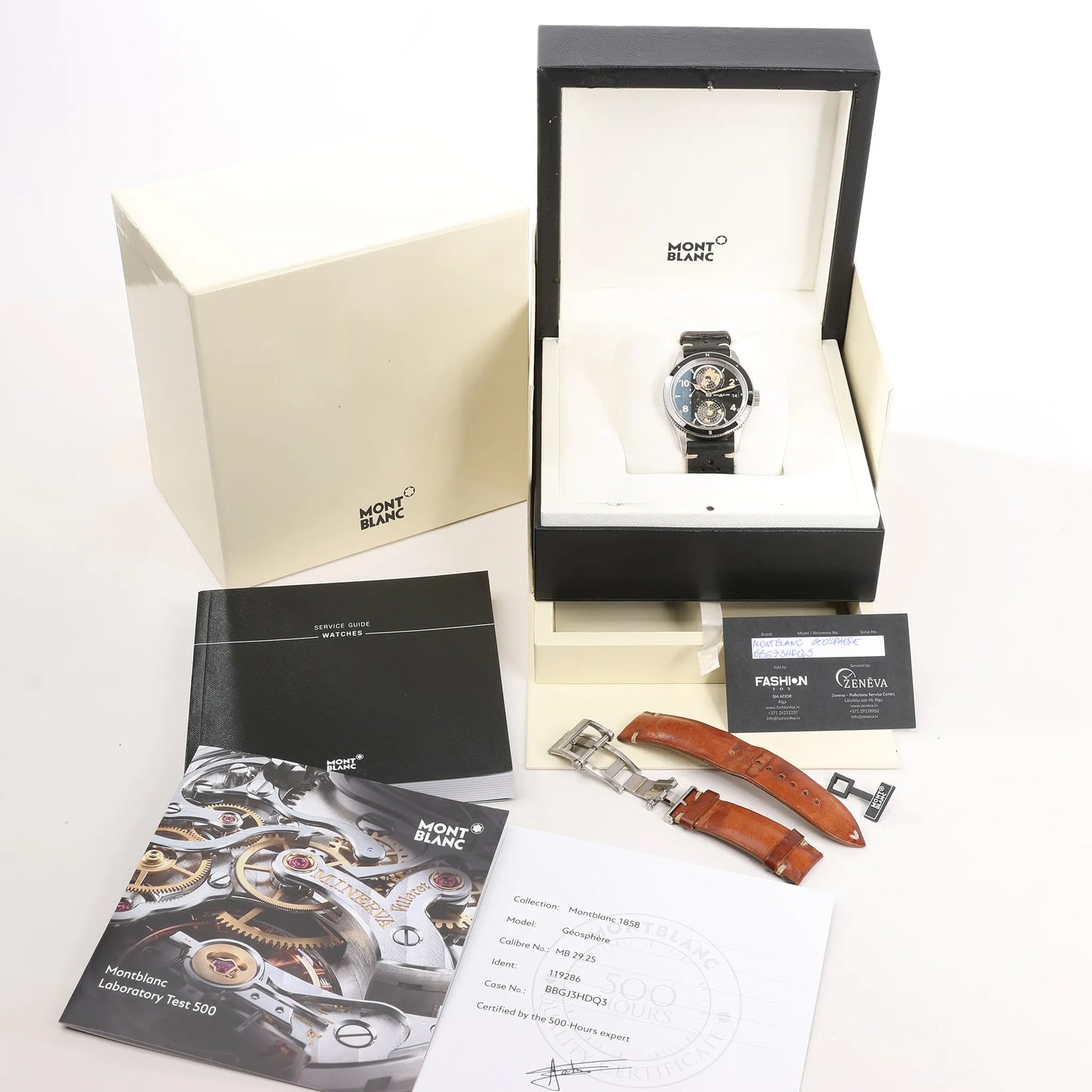 Montblanc Geosphere 119286 BBGJ3HDQ3 SS x Leather AT Watch with Black Dial